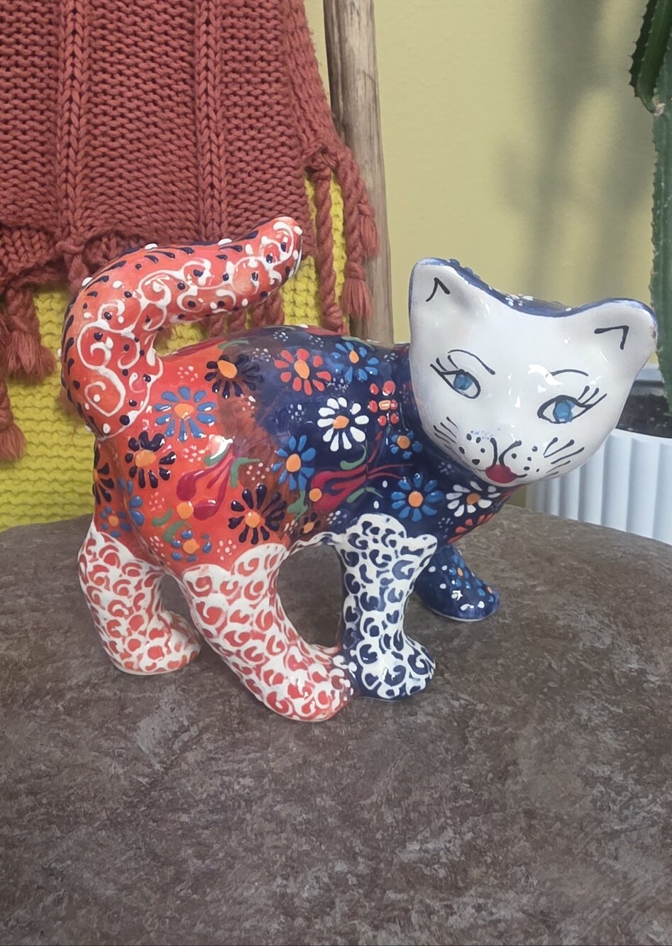 Hand-Painted Ceramic Decorative Cat Figurine - Multicolor